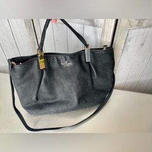 KATE SPADE Suede Black Leather Tote Top Handle Gold Hardware